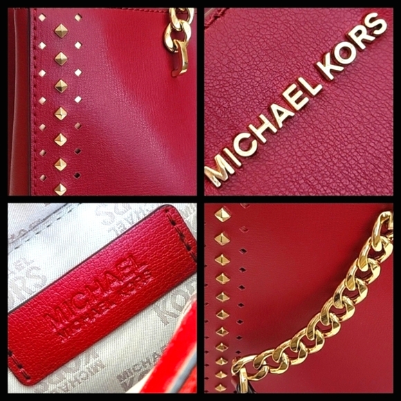 MICHAEL KORS Adele Burgundy Studded Lrg Shld Bag w/ Gld Chain & Lea Strap | EUC - Picture 15 of 16